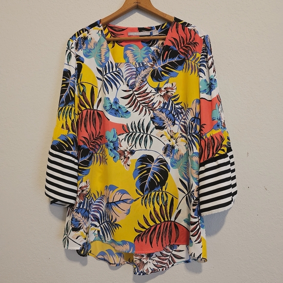 Valerie Stevens Tops - Valerie Stevens Tropical Blouse Top Bell Sleeves Resort Vacation Women's XL